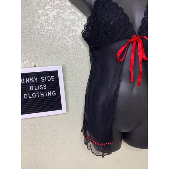 Black Lace Open Front Mesh Lingerie Top Size Extra Large - Picture 3 of 8